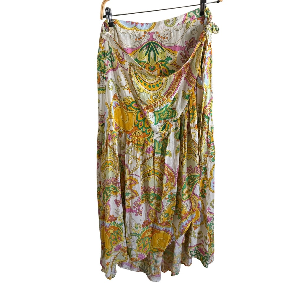 Haute Hippie Style Womens Paisley Tiered Maxi Skirt Multicolor Boho Large NWT